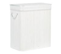 Beliani Laundry Basket White Bamboo Rectangular Hamper 2-Compartment | Wood, Stained, Handmade, Does Not Require Assembly, 52 x 60 cm