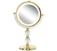 Beliani LED Makeup Mirror 1x/5x Magnification Double Sided Iron Frame ø 13 cm Gold Claira