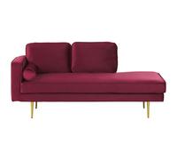 Beliani Left Hand Velvet Chaise Lounge Dark Red Miramas, Red