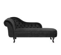 Vintage Style Left Hand Chaise Lounge Velvet Fabric Chesterfield Black Nimes