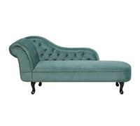 Vintage Left Hand Chaise Lounge Velvet Fabric Chesterfield Mint Green Nimes