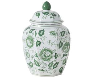 Beliani Lidded Vase White Porcelain Traditional Flower Ginger Jar with Lid | Ceramic, Glaze, Handmade, Does Not Require Assembly, 18 x 29 cm