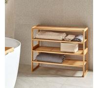 Beliani Light Brown Bamboo 4-Tier Stackable Bathroom Shelf Organizer - Freestanding, Medium