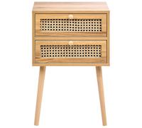 Beliani Light Brown Bedside Table With Rattan Viennese Braid Front, 2 Drawers, Beechwood Legs