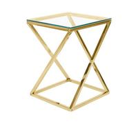 Beliani Living Glam Geometric Side Table Gold Steel Frame Tempered Glass 40 X 40 X 55 Cm