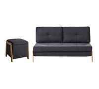 Beliani Living Room Set 3 Seater Edland Fabric Black With Pouffe