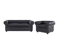 Beliani Living Room Set 4 Seater Chesterfield Leather Black