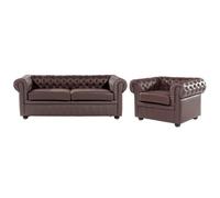 Beliani Living Room Set 4 Seater Chesterfield Leather Brown