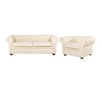 Beliani Leather Living Room Set Cream Chesterfield, Cream