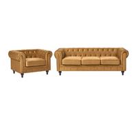 Beliani Living Room Set 4 Seater Chesterfield Velvet Gold