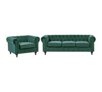 Living Room Set 4 Seater CHESTERFIELD Velvet Emerald Green