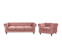 Beliani Living Room Set 4 Seater Chesterfield Velvet Pink
