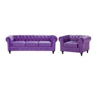 Living Room Set 4 Seater CHESTERFIELD Velvet Violet