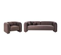 Living Room Set 4 Seater LEIREN Velvet Dark Brown