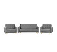 Beliani Living Room Set 5 Seater Aberdeen Velvet Grey