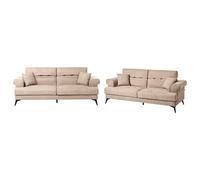 Living Room Set 5 Seater SKIVE Fabric Light Brown