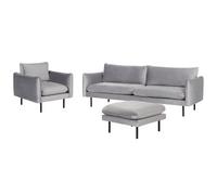 Beliani Velvet Living Room Set With Ottoman Grey Vinterbro, Grey