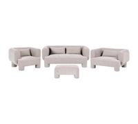 Beliani Living Room Set 6 Seater Hogbo Fabric Beige With Ottoman