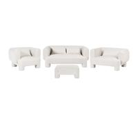 Beliani Living Room Set 6 Seater Hogbo Fabric White With Ottoman