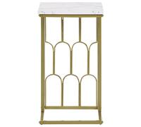 Beliani Luxe Living Side Table White Marble-Effect Mdf Top Gold Iron Frame 30X30X54 Cm