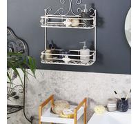 Beliani Luxe Two-Tier Bathroom Wall Shelf White Metal 52 X 42 Cm Distressed Vintage Style
