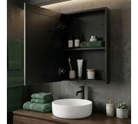 Beliani Luxor 40 X 60 Cm Wall-Mounted Bathroom Mirror Cabinet Black Glass With Warm Led Lighting