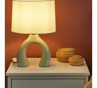 Beliani Lys Green Ceramic Drum Table Lamp With Half-Round Base, Minimalist Side Table Light,