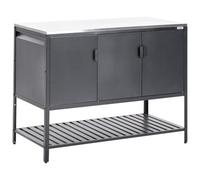 Beliani Maenza 120Cm Outdoor Kitchen Cabinet Black Steel Bbq Storage Unit With Stainless Steel Top, 3 Doors & Open Shelf