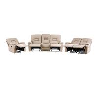 Beliani Manual Recliner Living Room Set 6 Seater Bergen Fabric Beige