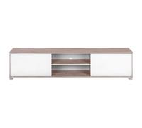 Beliani Minimalist Tv Stand, Matt Light Brown And White, Wide Top For Up To 81-Inch Tvs, Cable Management