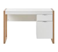 Beliani Minimalist White Desk 110 X 50 Cm With Drawer And Hidden Cabinet
