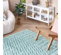 Beliani Mint Cotton Area Rug 160 X 230 Cm - Hand-Tufted Shaggy Geometric Boho Rug