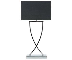 Beliani Modern Accent Table Lamp Chromed Base Polycotton Rectangular Shade Black Yasuni