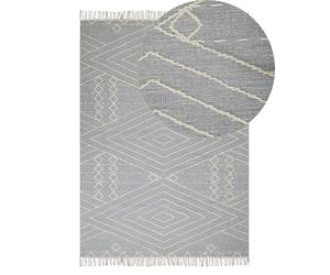 Beliani Modern Area Rug Cotton Wool Pattern Tassels 80 x 150 cm White Grey Khenifra