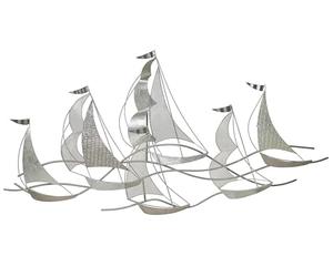 Beliani Modern Decorative Wall Art Deco Accent Piece Boats Silver Americium