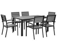 Beliani Modern Garden Dining Set 6 Seater Table Chairs Slatted Plastic Wood Grey Como