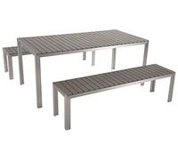 Beliani Modern Garden Dining Set Table with 2 Benches Aluminium Grey Nardo