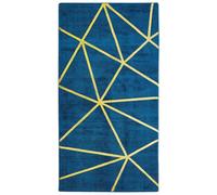 Beliani Modern Glam Blue Area Rug With Gold Geometric Grid, Handloomed Viscose-Cotton 80 X 150 Cm