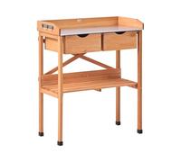 Beliani Modern Potting Bench with Storage 79 x 37 x 89 cm Galvanised Iron Worktop Garden Furniture Fir Wood Light Brown Ravanusa