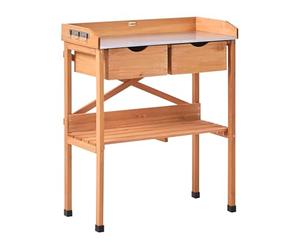Beliani Modern Potting Bench with Storage 79 x 37 x 89 cm Galvanised Iron Worktop Garden Furniture Fir Wood Light Brown Ravanusa