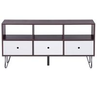 Beliani Modern Tv Stand Dark Brown With White Drawer Fronts, Fits Up To 50-Inch Tvs, 3 Drawers