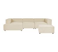 Beliani Modular Corner Sofa 3 Seater Aprica Faux Linen Beige With Ottoman Right Hand