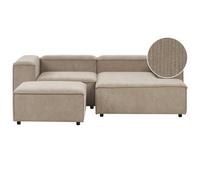 Beliani Modular Corner Sofa 3 Seater Ardal Left Hand Light Brown Corduroy With Ottoman