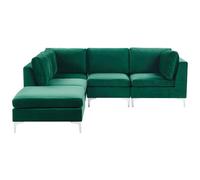 Modular Corner Sofa 4 Seater EVJA Velvet Green with Ottoman Right Hand