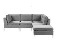 Beliani Modular Corner Sofa 4 Seater Evja Velvet Grey With Ottoman Left Hand
