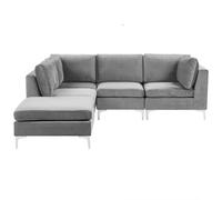 Beliani Modular Corner Sofa 4 Seater Evja Velvet Grey With Ottoman Right Hand