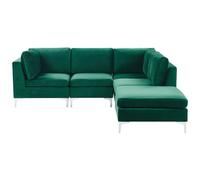 Beliani Modular Corner Sofa 4 Seater Evja With Ottoman Velvet Green Left Hand