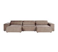 Beliani Modular Corner Sofa 4 Seater Hellnar With Ottoman Fabric Light Brown Left Hand