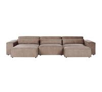 Beliani Modular Corner Sofa 4 Seater Hellnar With Ottoman Fabric Light Brown Right Hand