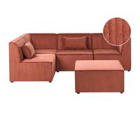 Beliani Modular Corner Sofa 4 Seater Lemvig Corduroy Dark Red Left Hand